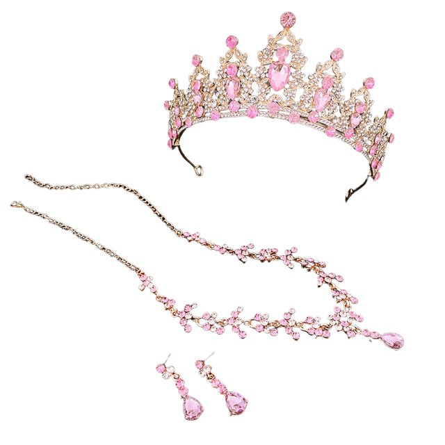 LYMAYTER Bride Jewelry Set 3Pcs/Set Wedding Crown and Earrings - Faux Crystal, Exaggerated
