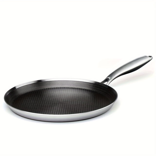 LOVEVER Poêle à Crêpes en Acier Inoxydable, Poêle Antiadhésive de 11 Pouces avec surface Enduite de Nid d'Abeilles, Conçue pour Faire des Crêpes, des Crêpes et des tortillas. la Poêle Présente une base Plate en Acier Inoxydable, une Poignée Ergonomique Élégante, et Est compatible à l'Induction et Sans PFOA.