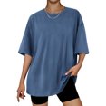 thumbnail image 2 of Yuyuzo T-Shirts Surdimensionnés pour Femmes Col Rond Manches Courtes Hauts Unis Été Décontractés Blouses Légères, 2 of 3