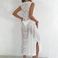 thumbnail image 2 of Besolor Robe Maxi Crochet Sans Manches pour Femmes, Robe Longue en Tricot à Fleurs Ajourée, Maillot de Bain de Plage, 2 of 7