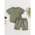 thumbnail image 2 of Kmbangi 2Pcs Bébé Enfants Garçons Shorts d'Été Ensemble, Manches Courtes Col Rond T-shirt + Short Rayé Causal Parti Tenue 0-4Y, 2 of 9