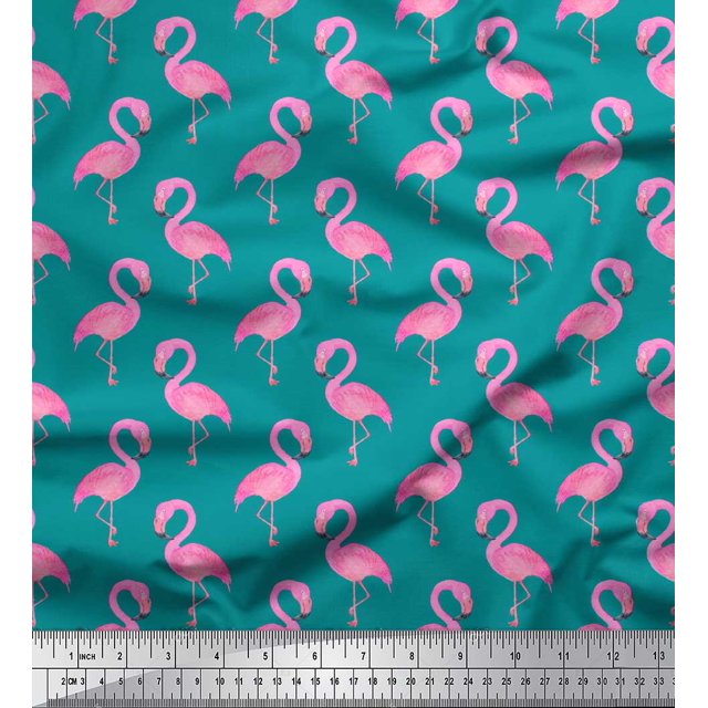Soimoi Green Rayon Fabric Flamingo Bird Decor Fabric Printed Yard 56 Inch Wide