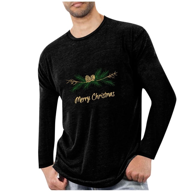 Pyjamas de Noël pour Hommes Pyjamas de Sport et D\'entraînement Physique pour Hommes T-Shirt Imprimé de Noël à Manches Longues et Col Rond pour Hommes