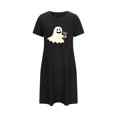 thumbnail image 4 of Sakmal Nuisettes Mumu Noires pour Femmes Grande Taille Halloween Légères et Confortables Robe Mumu Col Rond Imprimé Fantôme Manches Courtes Courtes Nuisettes P-2TG, 4 of 5