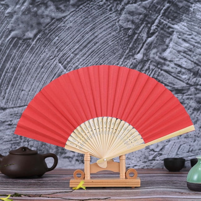 EGNMCR Pattern Folding Dance Wedding Party Lace Silk Folding Hand Solid Color Fan A fan