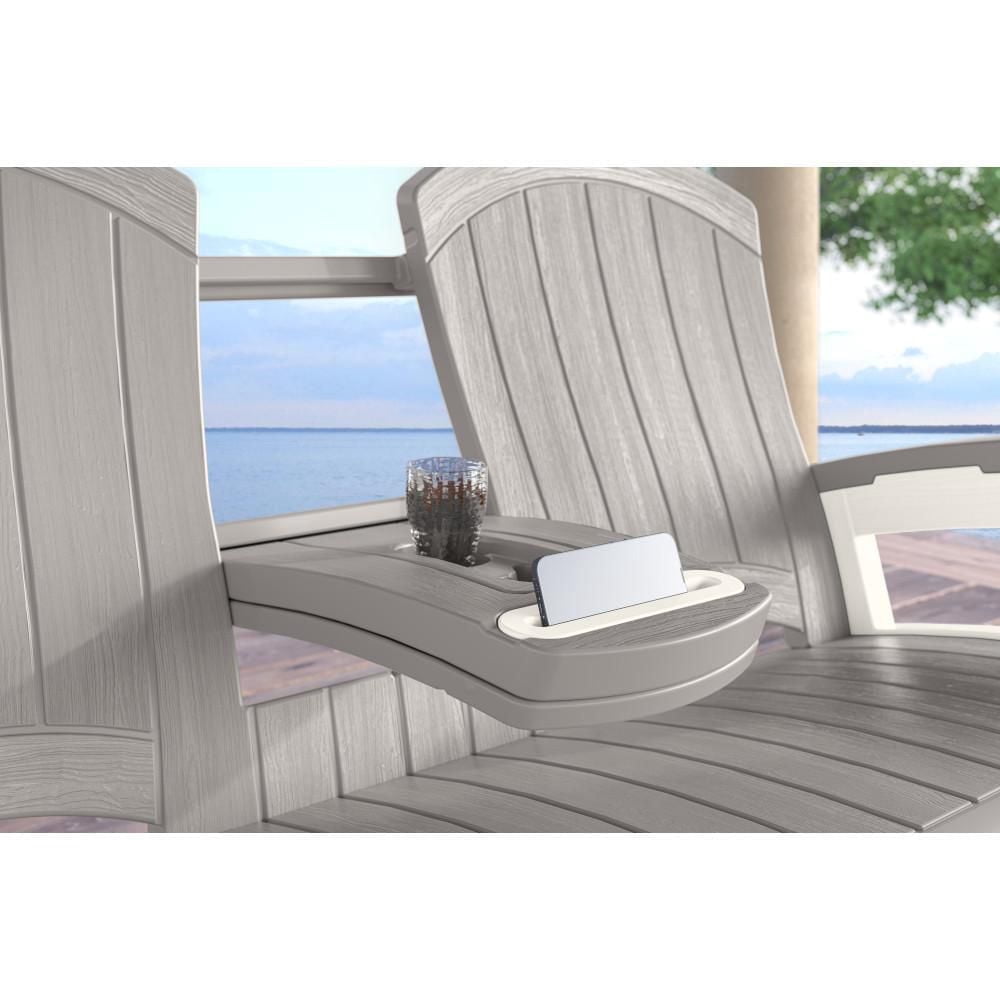 Chaise berçante Adirondack Suncast avec console, en résine et acier durables, siège d’extérieur – gris colombe
