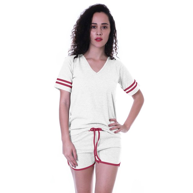 Moomaya Ensemble de Nuit Uni pour Femmes avec Shorts, Vêtements de Nuit en Coton, 2 Pcs Chemises de Nuit