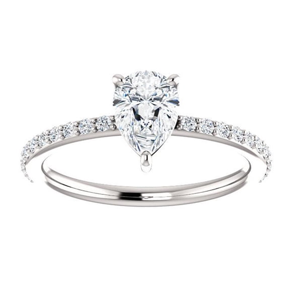 1.22 Ct Excellent Pear Shaped Diamond Engagement Rings for Women Solid 18K White Gold