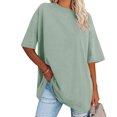 thumbnail image 2 of Plebaso T-Shirts Surdimensionnés pour Femmes 2025 Manches Courtes Hauts Amples Col Rond Décontracté Uni T-Shirts Basiques pour Femmes, 2 of 6