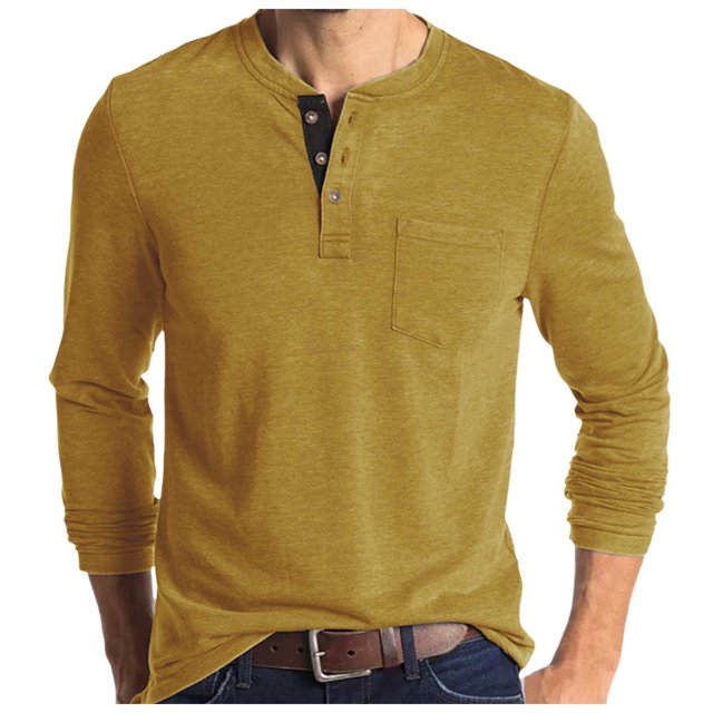Stylish Men's Button-Up Long Sleeve T-Shirt for Autumn Casual Wear Comfortable Base Layer for Everyday Use Fashionable Rounded Neck Tee