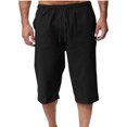 thumbnail image 1 of EOYWHK Mens Linen Capri Pants Summer Loose Fit Lightweight Sleep Shorts Elastic Waist Drawstring with Pockets, 1 of 6