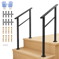 thumbnail image 1 of 2-Step Outdoor & Indoor Stair Handrail Kit – Black Aluminum Railing with Iron Poles, ADA Compliant, Non-Slip Grip, Easy DIY Installation – 2-Step | 2-Pack | Black, 1 of 7