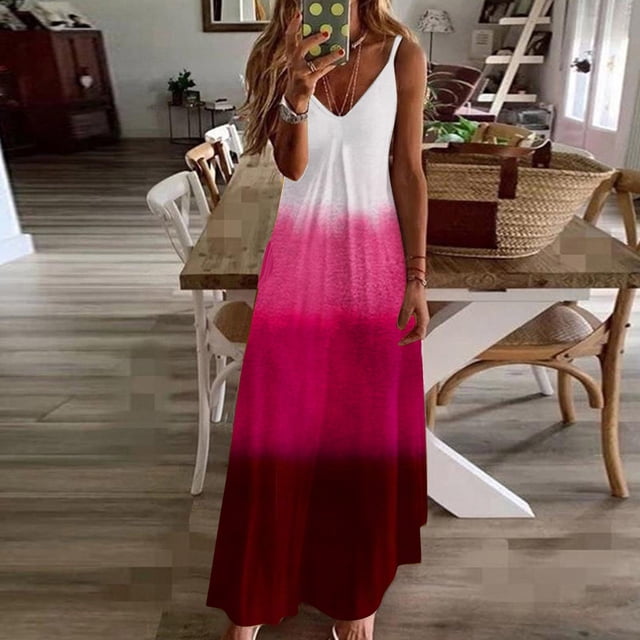 SMihono Robe Maxi Bohème d'Été pour Femmes Grande Taille Mode Décontractée d'Été avec Poches Sans Manches Imprimé Dentelle Col en V Robe de Plage Robe d'Été