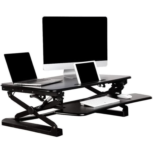 37 inch Standing Desk Converter, Heavy Duty Height Adjustable Sit Stand Desk Riser with Keyboard Tray & Hold Dual Monitor for Office Home