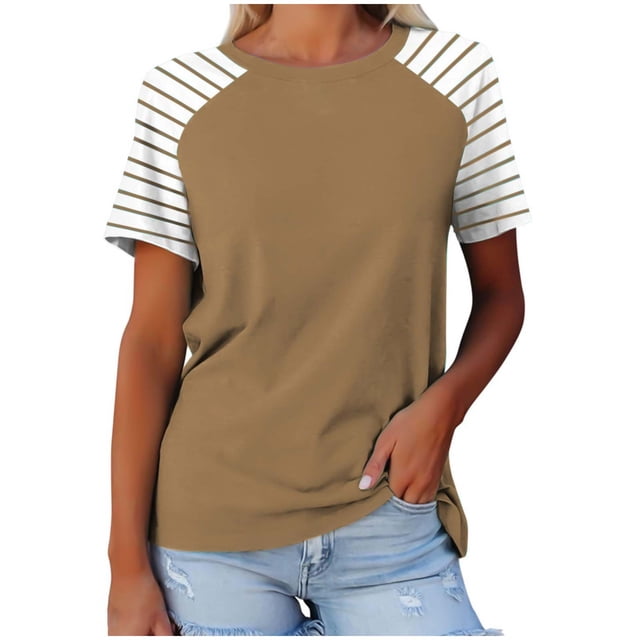 FAIWAD Hauts Grande Taille pour Femmes Blouse d'Été à Imprimé Rayé Manches Courtes Col Rond T-Shirts Tuniques Décontractées Tee