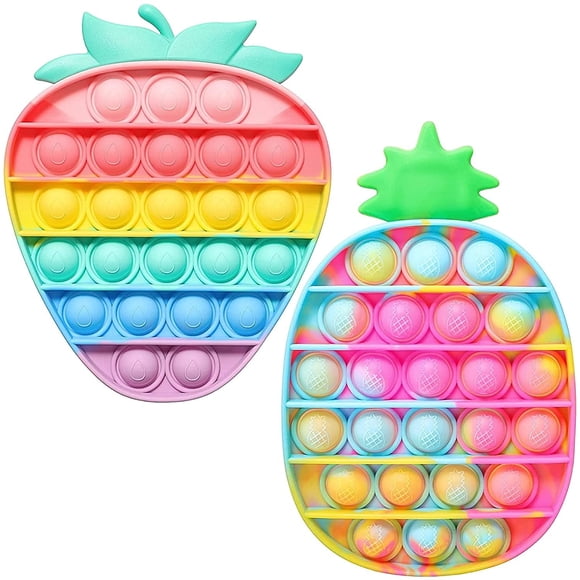 Pop It Ananas Erdbeere Among Us, Pop Its Fidget Popper Push Pop Bulles Fidget Sensoriel, Teinture sur Nœuds Ananas Bubble Popper Anti-Stress Silicone Relax S, Arc-en-Ciel Fraise Lot de 2