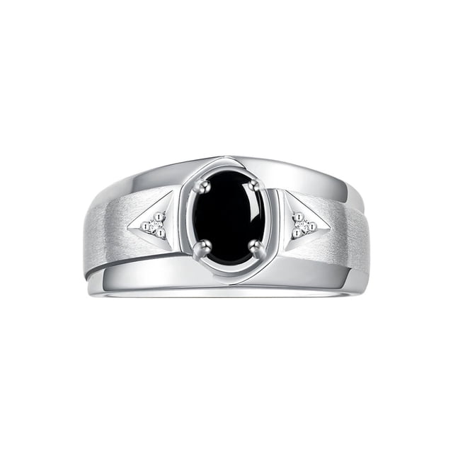 RYLOS Men's Rings 14K White Gold Classic 7X5MM Oval Gemstone & Diamond Ring Cabochon Onyx October Birthstone Rings For Men, Gold Rings Size 13