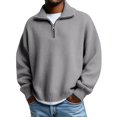 thumbnail image 1 of WTXUE Womens Long Sleeve Quarter Zip Pullover Sweater Casual Loose V Neck Collared Ribbed Knit Jumper Tops Soft Oversized Tunic Sweaters Grey L, 1 of 9