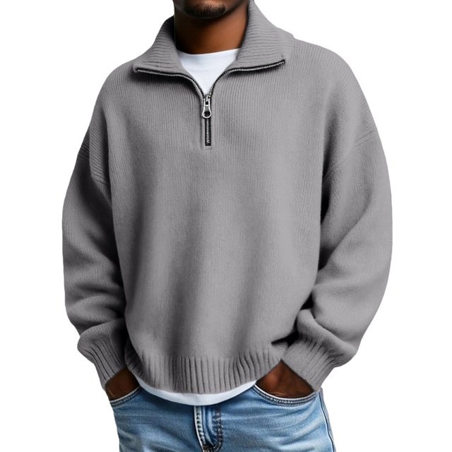 WTXUE Womens Long Sleeve Quarter Zip Pullover Sweater Casual Loose V Neck Collared Ribbed Knit Jumper Tops Soft Oversized Tunic Sweaters Grey L