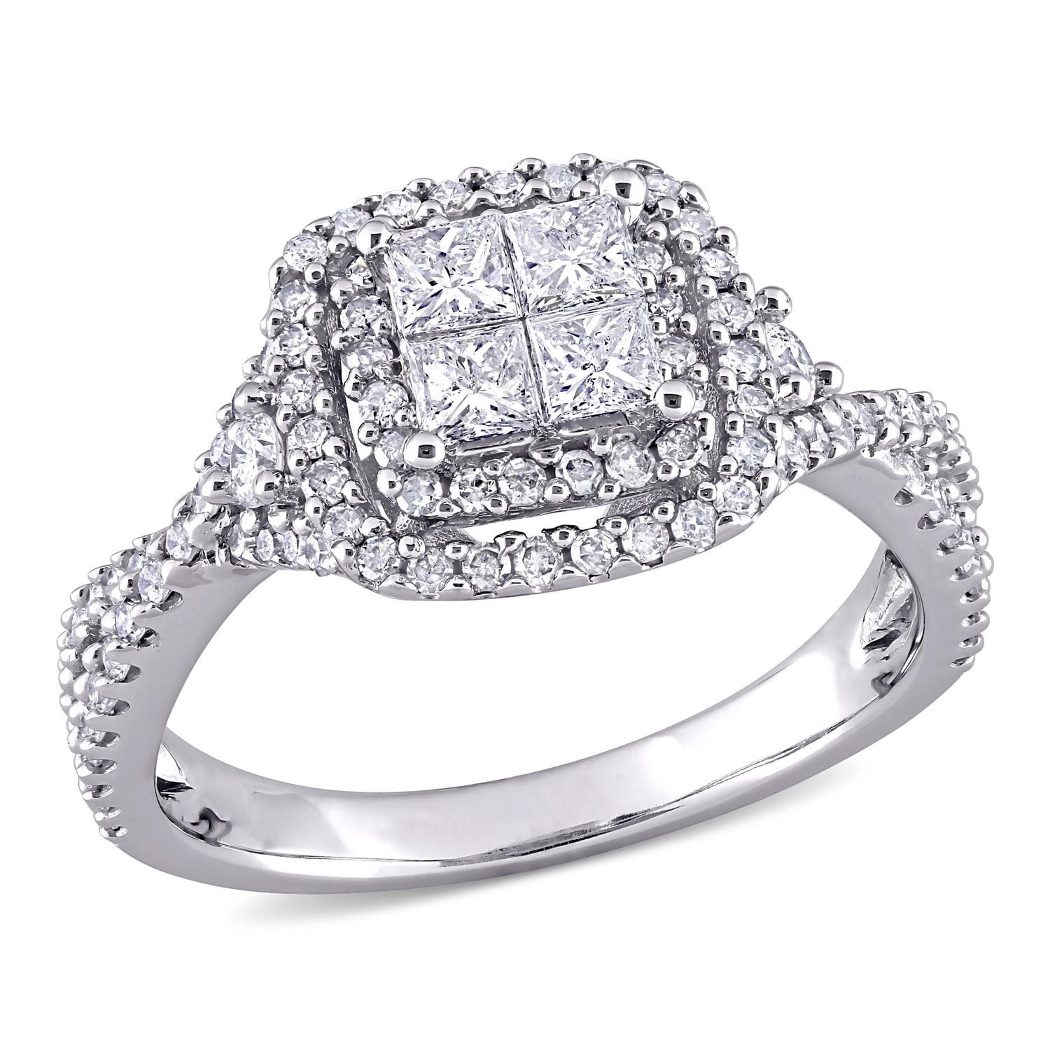 Miabella Bague de fiançailles Halo en or blanc 10k avec diamant de 1 carat P.T.