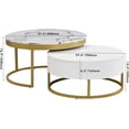 thumbnail image 2 of Table Basse Ronde Blanche de 31,5 Pouces avec Rangement, Table Basse Gigogne en Faux Marbre Blanc avec Tiroirs Rotatifs, 2 of 9