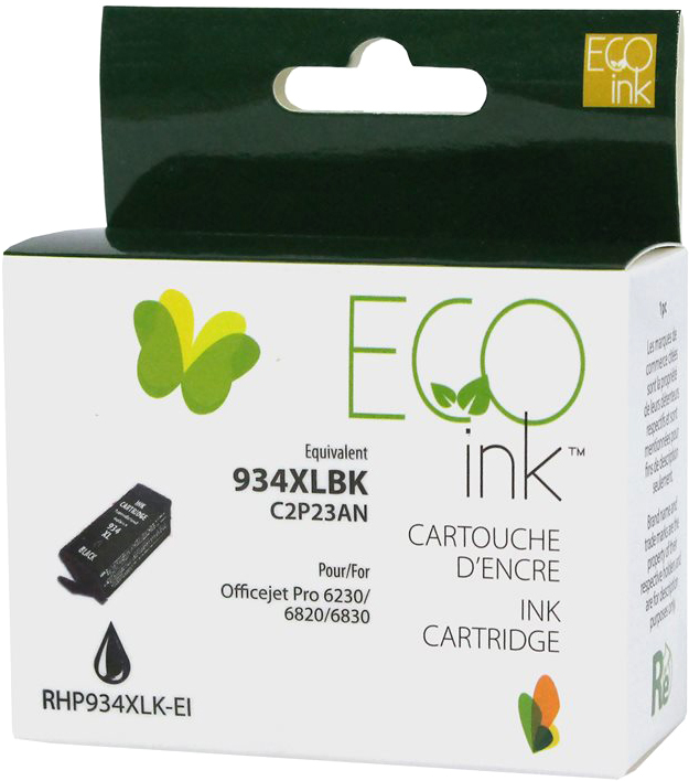 Eco Ink Ink Cartridge - Remanufactured for Hewlett Packard C2P23AN / 934XL - Black