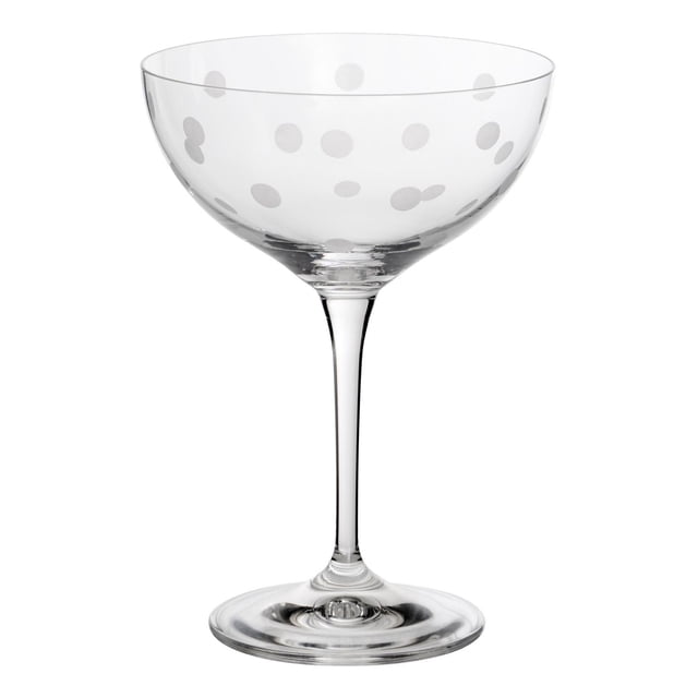 Trudeau Sparkle Coupes 7OZ Boîte de 4 Présentant un Verre coupe en Cristal Transparent Sans Plomb avec un Grand Bol vintage et une Tige Mince, Décoré de Pois Gravés, Poli au Feu pour la Durabilité, avec un Rebord Lisse Découpé au Laser, Idéal pour le champagne Ou les cocktails Pétillants, Va au Lave-Vaisselle et Fabriqué en Europe.