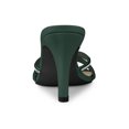 thumbnail image 2 of BLISSFUL STEP Women's Triple Strap Rhinestone Mules Open Toe Stiletto Heel Slide Sandals Dark Green 8, 2 of 7