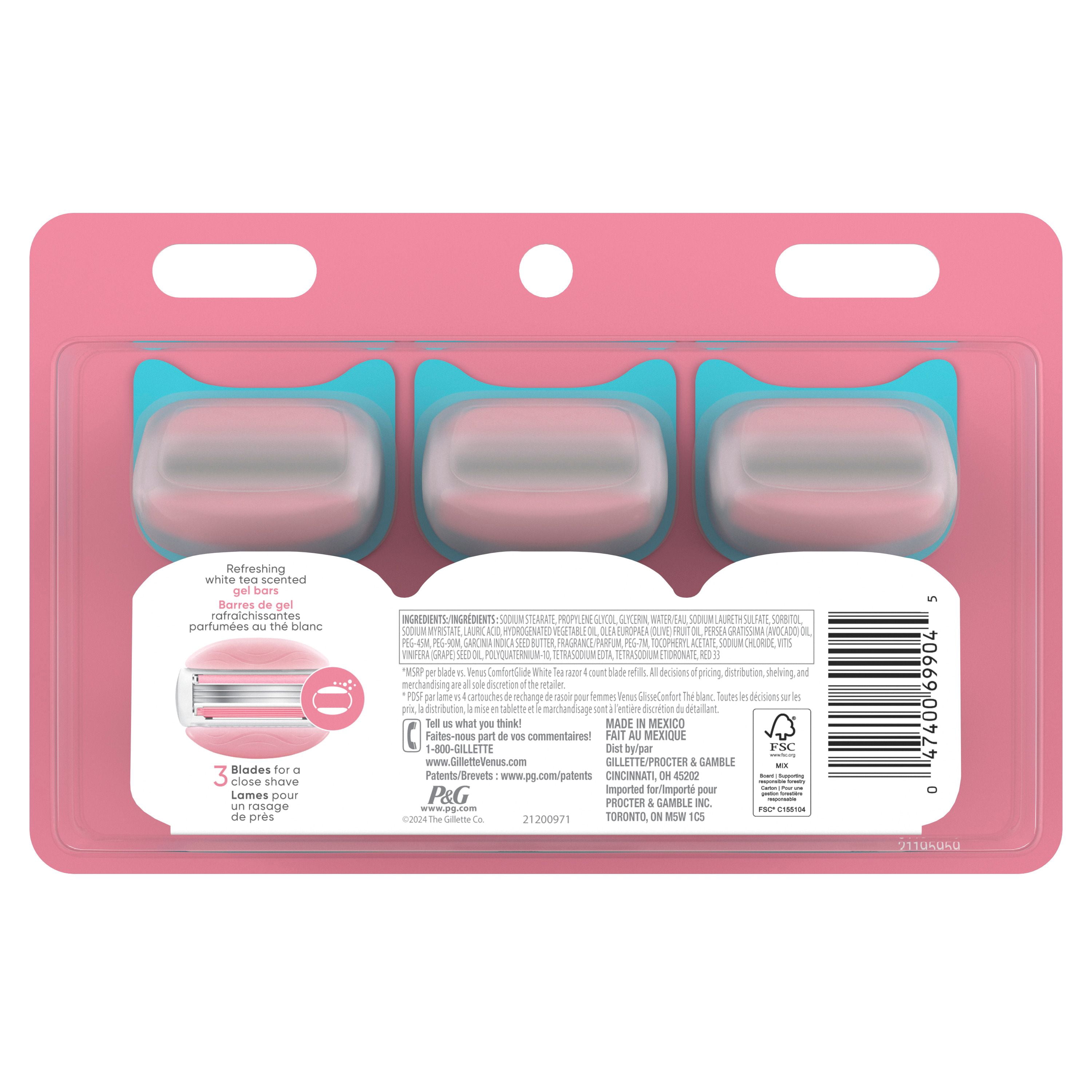 Venus GlisseConfort au Thé Blanc Lames de Rasoir pour Femmes, avec Barres de Gel à Raser Intégrées, 8 Recharges de Lames