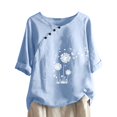 thumbnail image 1 of CHUANK Hauts pour Femmes en Solde à Moins de 10$ Hauts Décontractés Printemps Été Manches Longues en Coton Lin Imprimé Graphique Pissenlit Col Rond Blouses Vintage Grande Taille, 1 of 6
