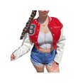 thumbnail image 1 of Women Varsity Jacket Long Sleeve Cropped Baseball Jacket Bomber Coats, 1 of 9