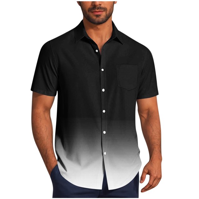 Pisexur Shirts for Man T Hommes Mode Décontractée Col Rabattu Impression Dégradée Chemise à Manches Courtes Blouse Blanche, L Chemises de Golf Hommes & Chemises Hommes