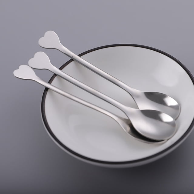 Drppepioner Stainless Steel Coffee Spoon Dessert Spoon Mixing Spoon Small Round Spoon Small Spoon Tea Spoon Heart Shaped Handle Stainless Steel Coffee Spoon Home Decor