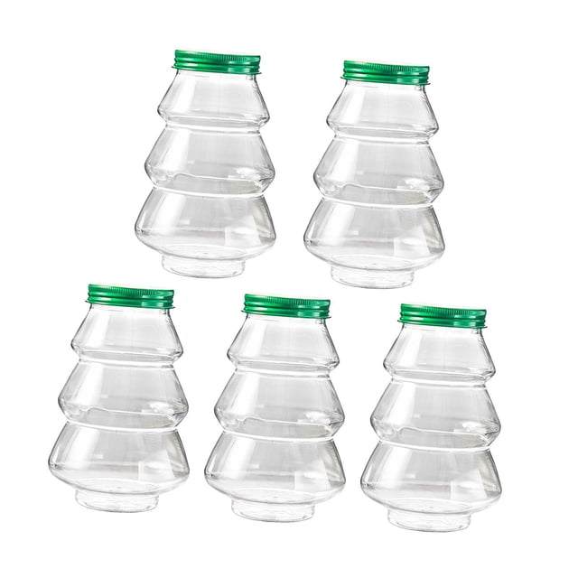 jifeng 5 Pieces Christmas Tree Candy Jar Cookie Jar for Xmas Festival Party Kitchen Green Lid
