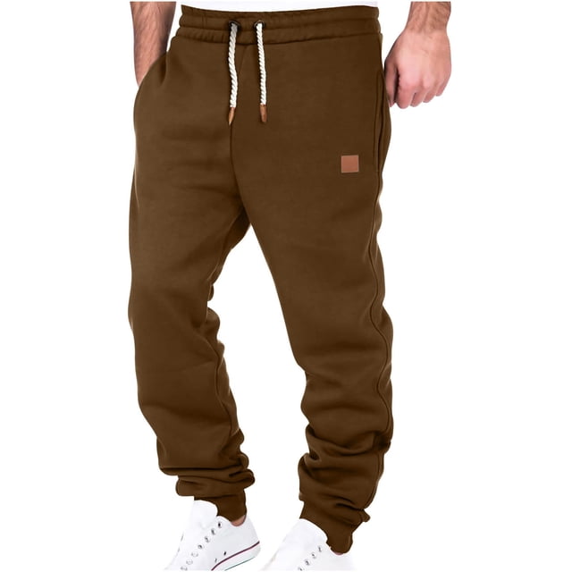 Yuyuzo Mens Joggers Fleece Lined Sweatpants Drawstring Cinch Bottom Solid Color Casual Workout Trousers