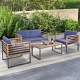 thumbnail image 1 of Gymax 4PCS Acacia Wood Patio Conversation Set?Outdoor Furniture Set w/ Navy Cushions, 1 of 6