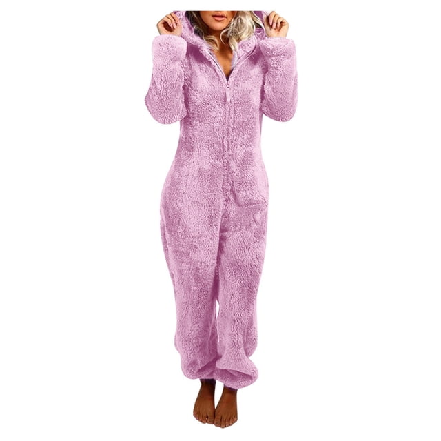Penkiiy Combinaisons pour Femmes Femmes Combinaison à Capuche à Manches Longues Pyjama Décontracté d'Hiver Chaud Combinaison de Nuit Violet TP Combinaisons