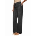 thumbnail image 2 of Jean à Jambe Grand pour Femme Taille Haute Jambe Droite Pantalon en Denim Extensible avec Poches Noir G, 2 of 8