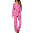 thumbnail image 2 of MeetoTime Pyjama d'Automne pour Femme, Ensemble 2 Pcs, Haut à Manches Longues Boutonné et Pantalon, Tenue de Nuit, 2 of 7