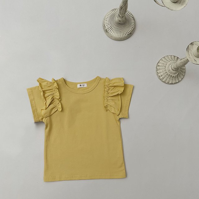Shirts for Girls, Children Solid Color Loose Girl Ruffle Sleeve Round-Neck Blouses Western Style Top
