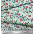 thumbnail image 2 of Soimoi Green Japan Crepe Satin Fabric Insect,Bird & Floral Artistic Print Fabric by Yard 42 Inch Wide, 2 of 3