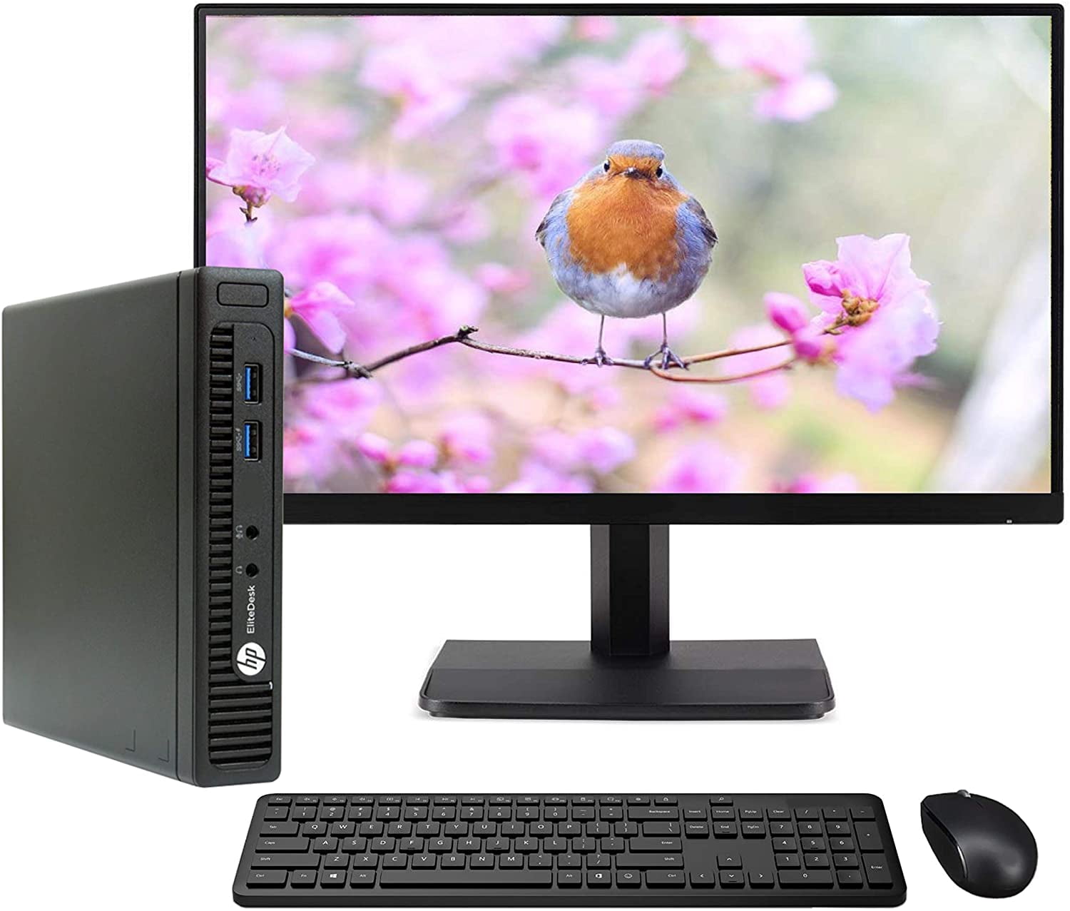 "HP EliteDesk 800 G1 Tiny Computer PC, Intel Core i5 Processor, 16GB Ram, 500GB SSD, BTO Wireless Keyboard & Mouse, Wifi | Bluetooth, New Bto 23.8"" FHD LED Monitor, Win 10 Pro (Renewed)"