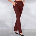 thumbnail image 1 of CFLVAEK Womens Office Flare Pants Casual Tummy Control Drawstring Waisted Slacks with Pocket Solid Color Work Straight Pant Casual Tall Lenth Business TrousersWine S, 1 of 5