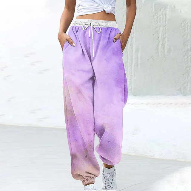 Pants for Women, Women Fashion Color Blocked Printed Drawstring Pants