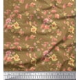 thumbnail image 1 of Soimoi Brown Poly Georgette Fabric Leaves & Azalea Floral Printed Fabric 1 Yard 42 Inch Wide, 1 of 3