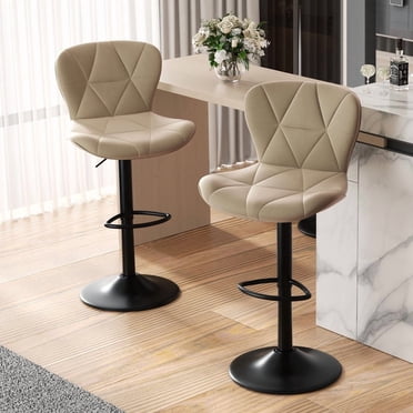 Hawsaiy Modern Bar Stools Set of 2, Adjustable Faux Leather Upholstered Swivel Bar Stools, Counter Height Bar Chairs with Back for Kitchen Island, Khaki