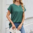thumbnail image 4 of Plebaso Womens Roll up Short Sleeve Crew Neck T Shirts Solid Color Loose Casual Summer Basic Tees Tops, 4 of 7