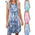 thumbnail image 1 of Deago Robe Courte Décontractée Teinture sur Nœuds pour Femme, Col Rond, Sans Manches, T-Shirt Ample, Débardeur d'Été, Robe de Plage (Marine, M), 1 of 9