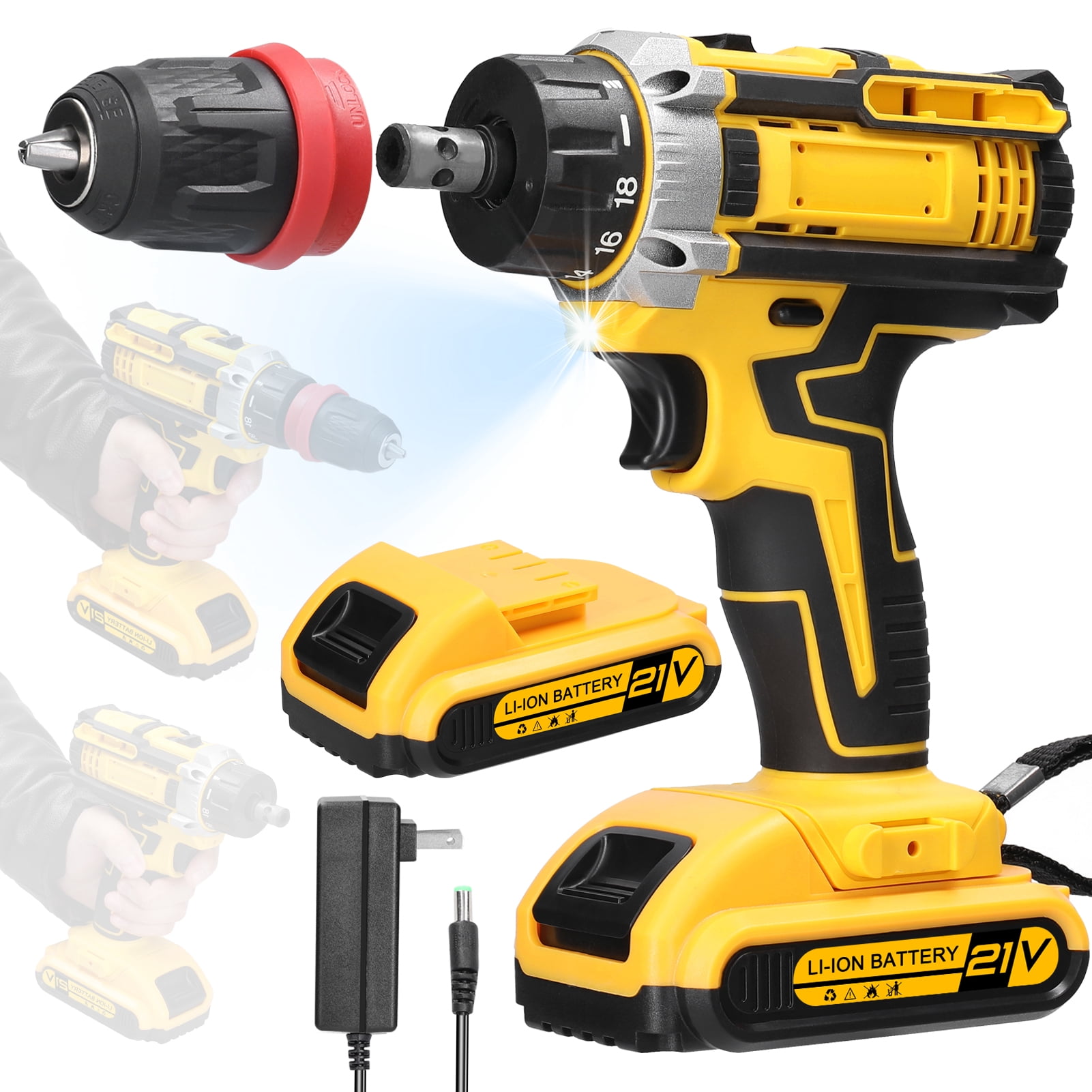 21V Cordless Electric Screwdriver and Drill Combo - Versatile Power Tool for Home Improvement, Furniture Assembly, and Automotive Repairs with LED Light & Dual Bit Storage Slots