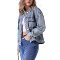 thumbnail image 4 of INSPIRE CHIC Women's Oversized Denim Button Down Chest Flap Pockets Jean Jacket L Gray Blue, 4 of 6